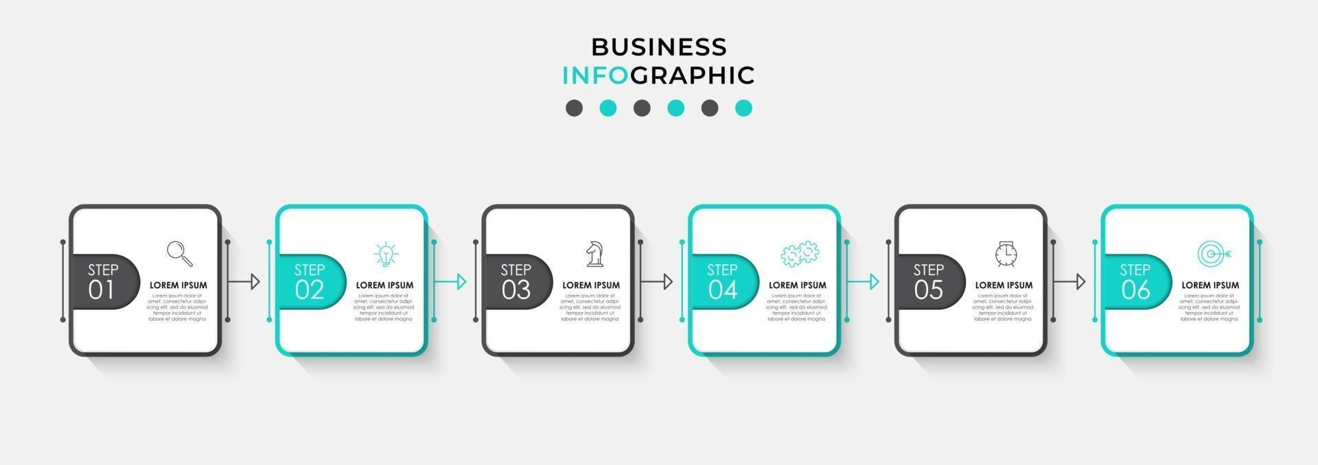 Infografik-Designvorlage mit Symbolen und 6 Optionen oder Schritten vektor