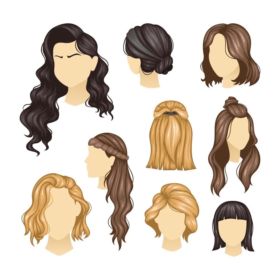 uppsättning olika frisyrer för kvinnor vektor