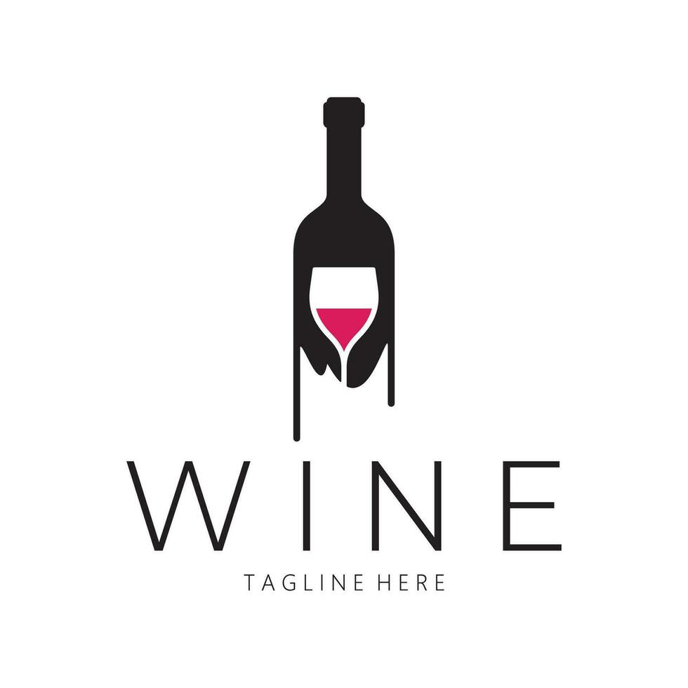 vin logotyp med vin glasögon och flaskor.för natt klubbar, barer, caféer och vin butiker. vektor