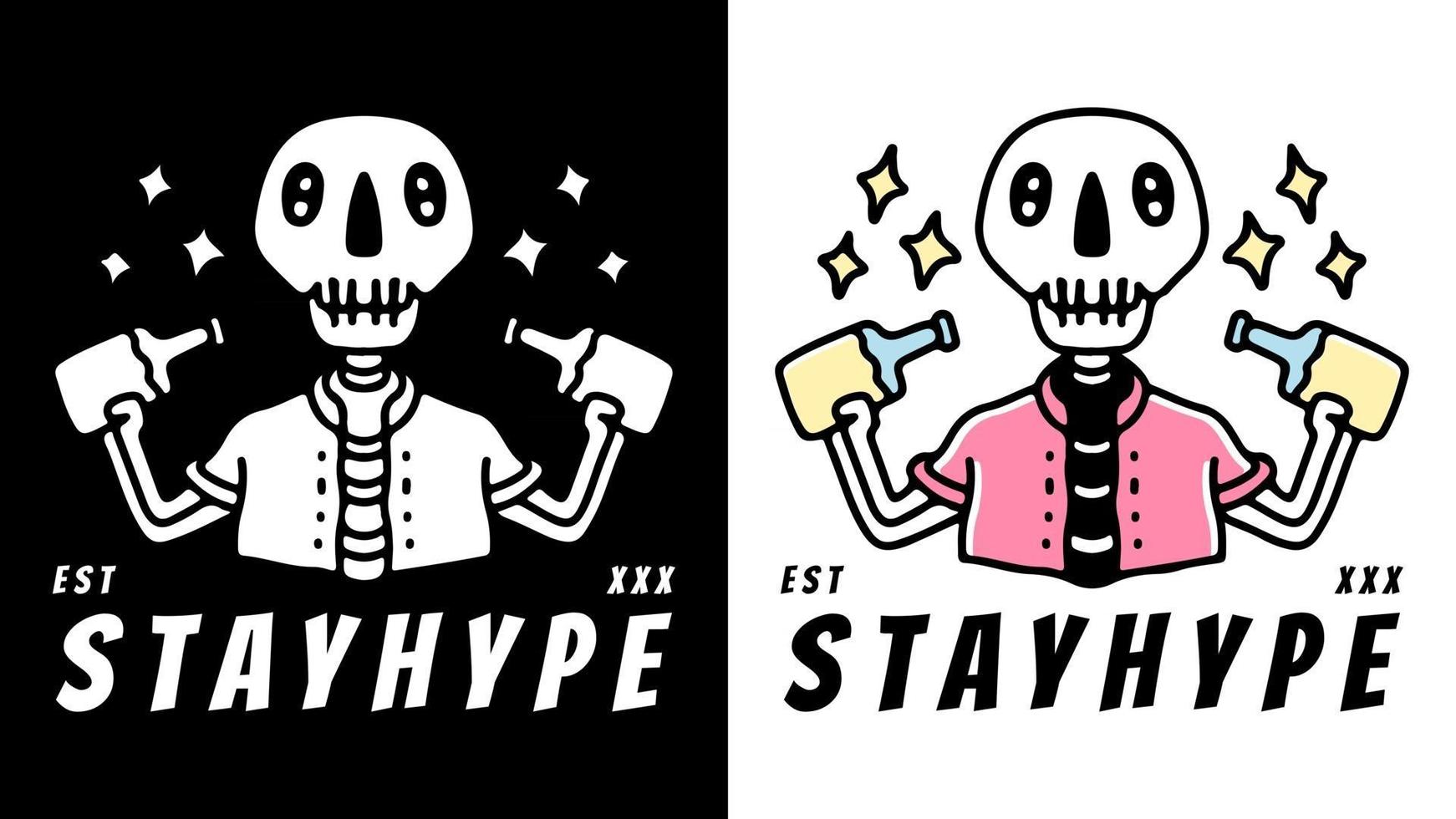 hype -skalle med flasköl. illustration för t-shirt vektor