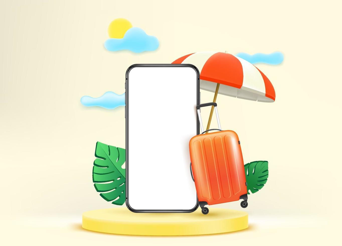 sommarresor. smartphone -mockup med strandgrejer vektor