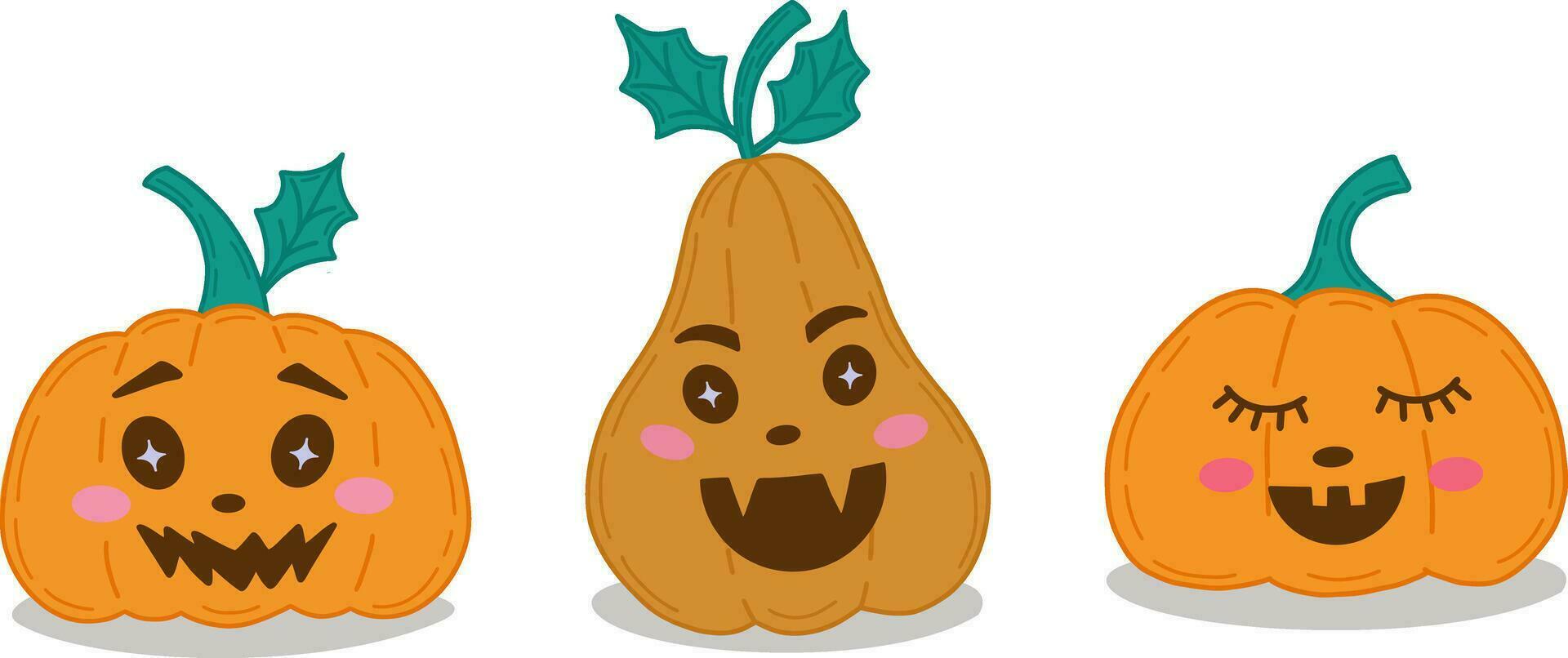 vektor illustration av en uppsättning av pumpor. de huvud symbol av de Lycklig halloween Semester. orange pumpa med en leende för dekorera din halloween fest. en uppsättning av pumpor. en tecken för halloween.