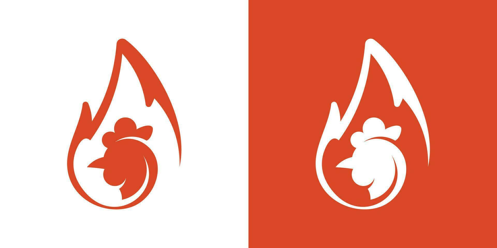 Essen Logo Design mit Hähnchen und Feuer Symbol. vektor