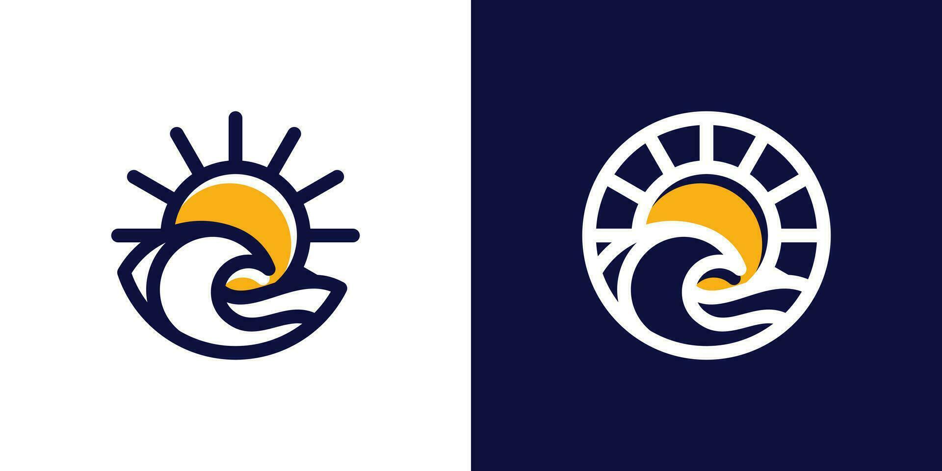 logotyp design av vågor kombinerad med de Sol och tillverkad i en minimalistisk linje stil. vektor