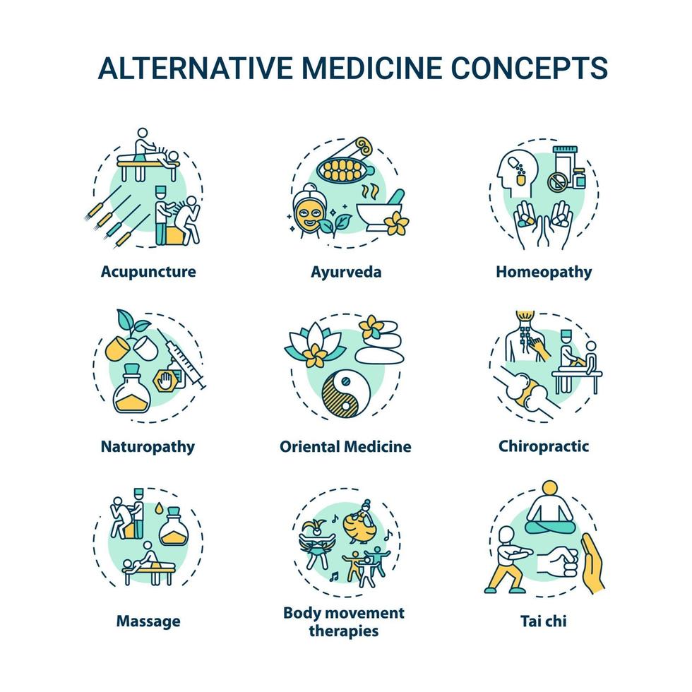 Alternativmedizin-Konzept-Icons gesetzt vektor