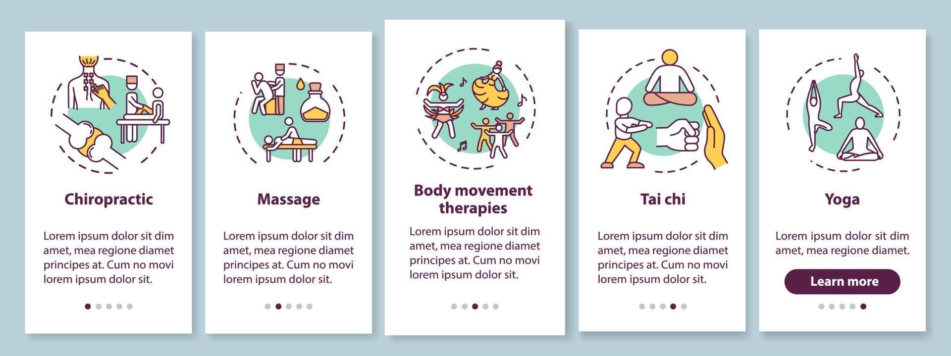 Sensorische Medizin Onboarding mobiler App-Seitenbildschirm mit Konzepten vektor