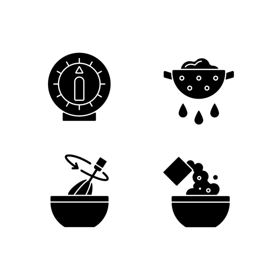 mat beredning svart glyph ikoner på vitt utrymme vektor