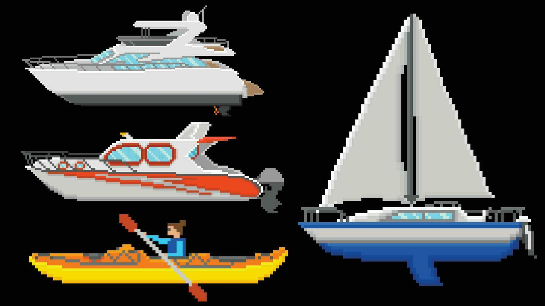 båt designad baserad på 8 bit storlek. lämplig för din spel tillgångar, båtar samling vektor