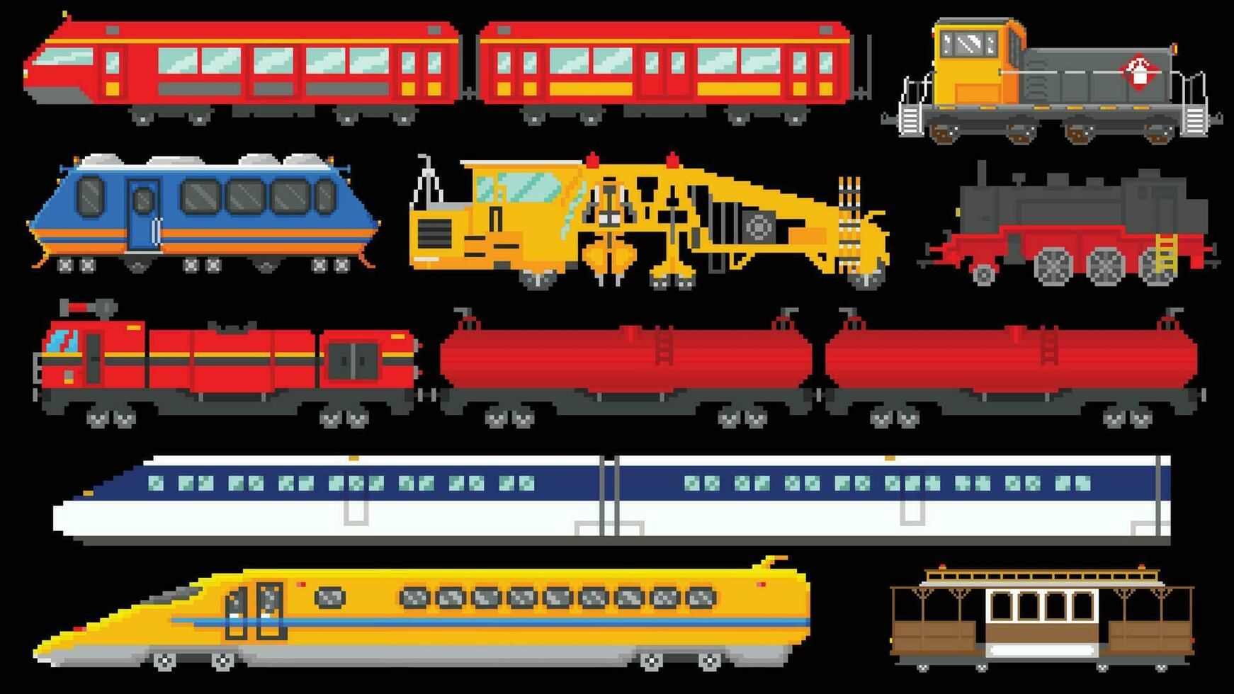 train-1atrains Sammlung im 8 bisschen Design vektor