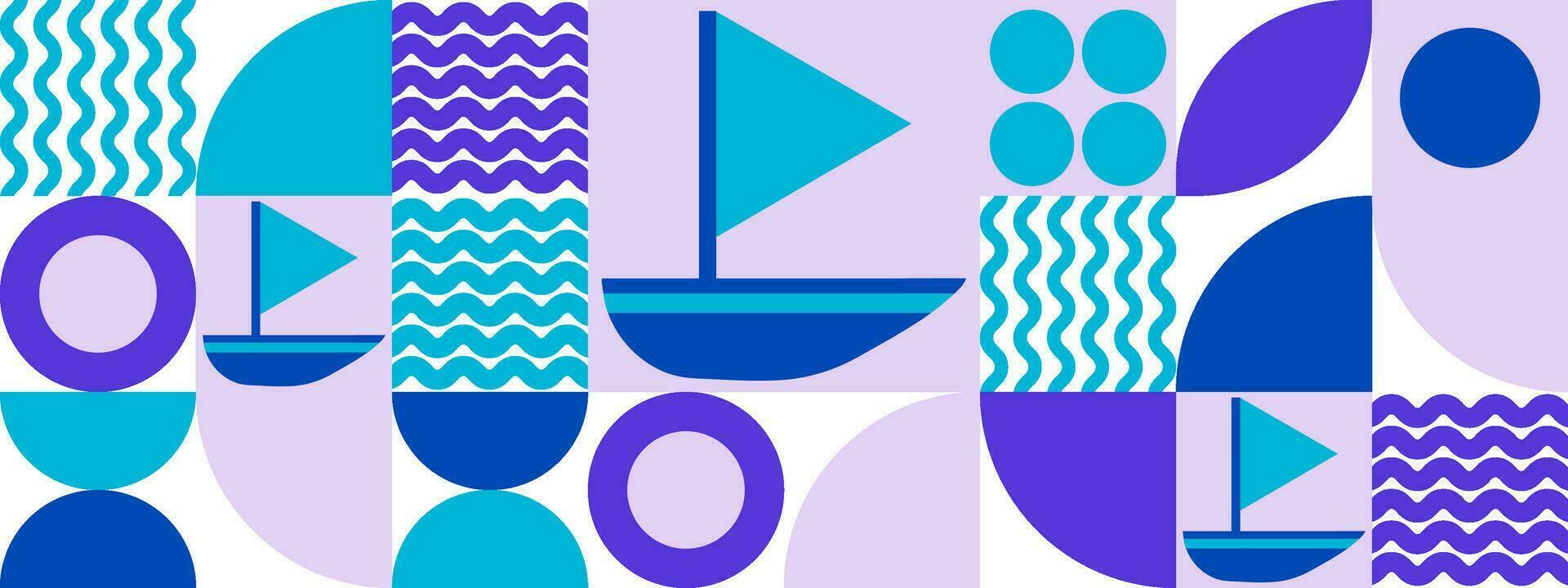 abstrakt geometrisch Bauhaus nautisch Muster. erröten Rosa und Blau Farbe Block Hintergrund. Vektor modern Illustration.