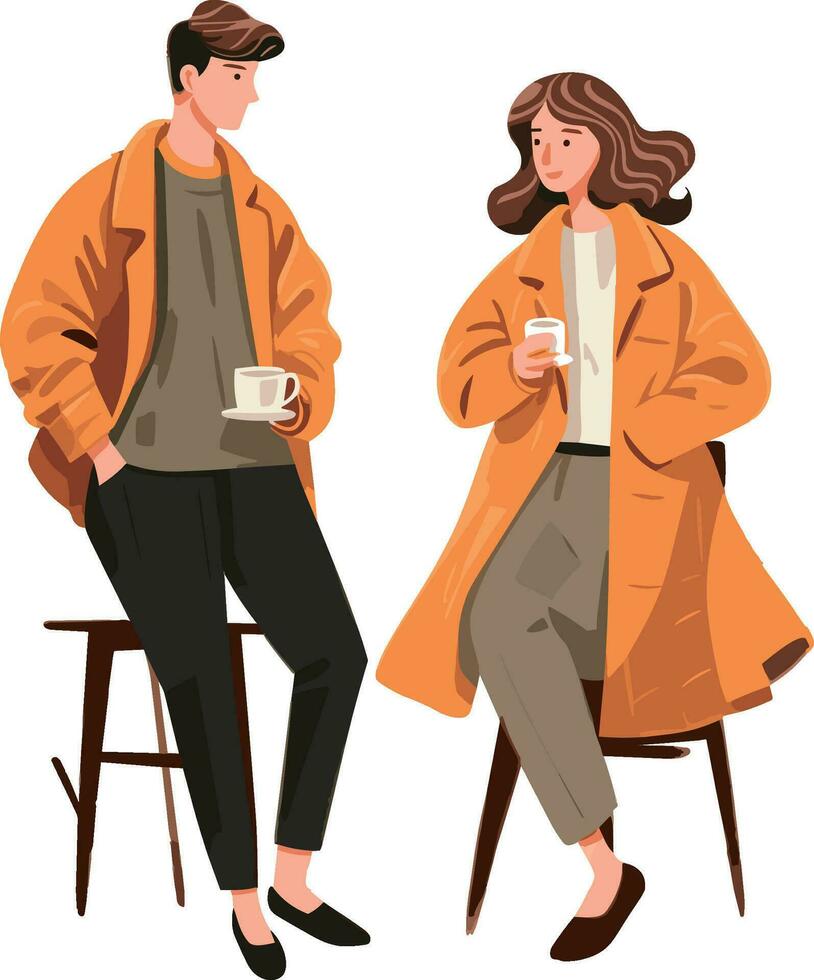 Paar Trinken Kaffee. Vektor Illustration von ein Mann und Frau Trinken Kaffee.