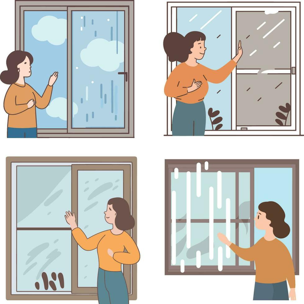kvinna stänger fönster eftersom av dålig luft vektor