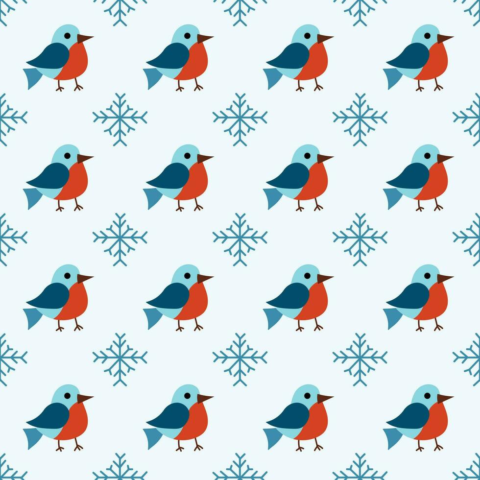 jul vinter- sömlös mönster med söt fåglar tjurfinkar och snöflingor. vektor platt bakgrund.