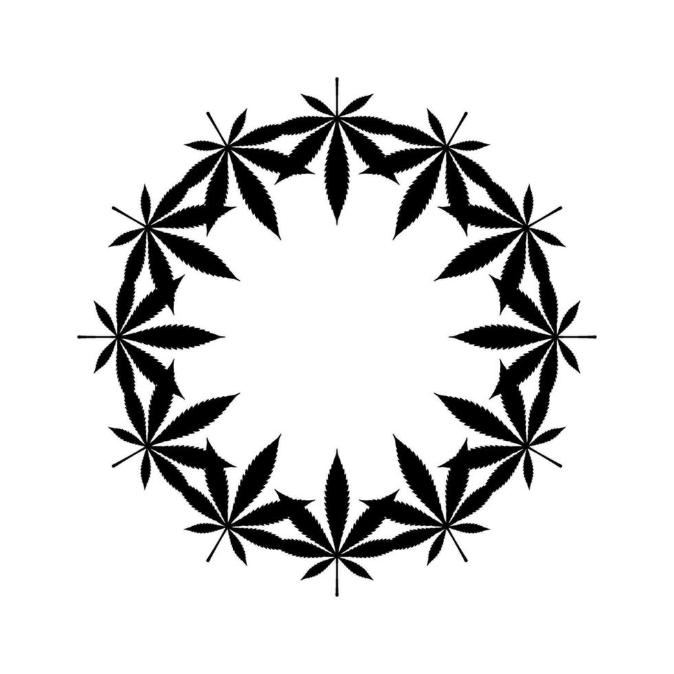 cannabis växt blad silhuett cirkel form sammansättning, kan använda sig av för dekoration, utsmyckad, tapet, omslag, konst illustration, textil, tyg, mode, eller grafisk design element. vektor illustration