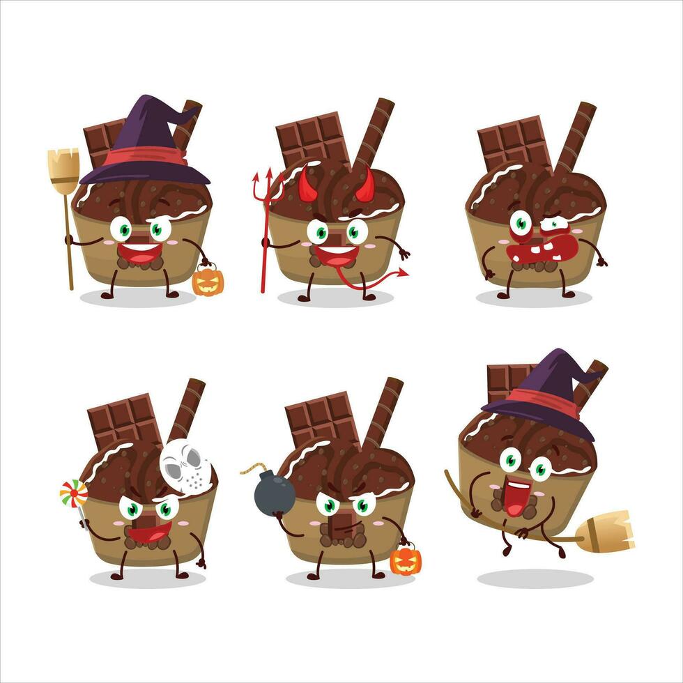 halloween uttryck uttryckssymboler med tecknad serie karaktär av is grädde choklad vektor