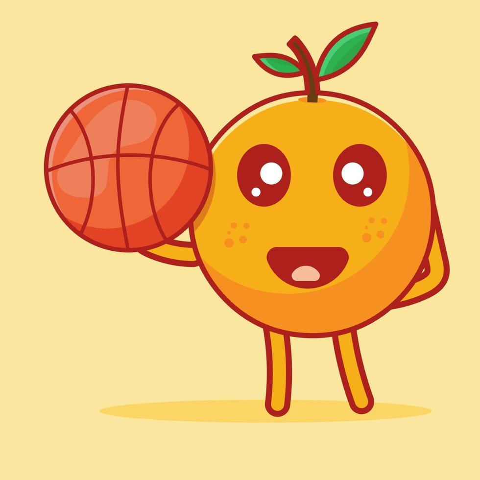 söt orange maskot som spelar basket isolerad tecknad illustration vektor