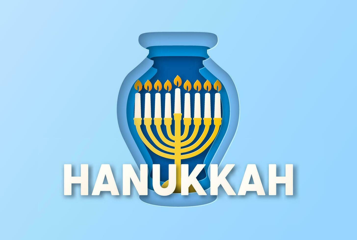 Lycklig Hanukkah, jewish festival av lampor papper skära hälsning kort vektor