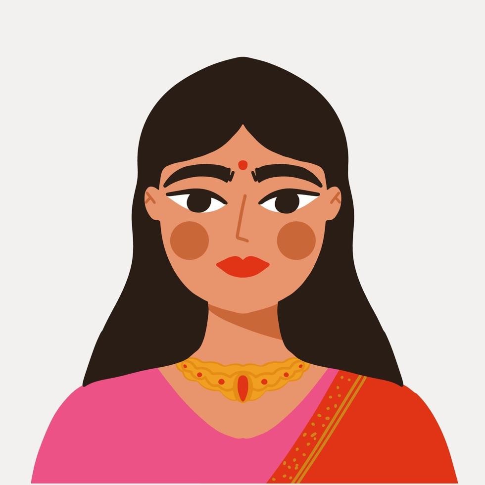 Stilporträt des indischen Mädchens minimaler Kunstplakatvektor vektor