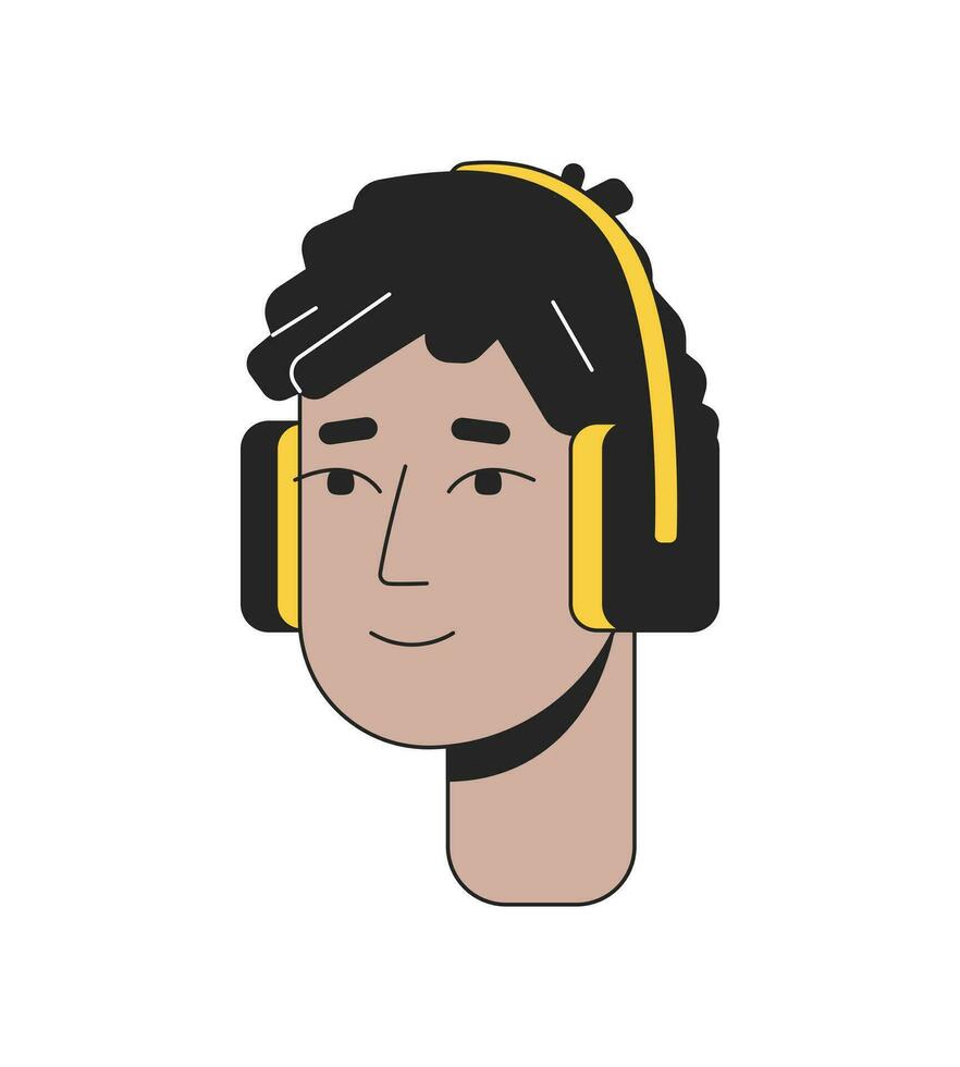 Kopfhörer Teenager Junge Latino mit Dreadlocks 2d linear Karikatur Charakter Kopf. fürchtet Mexikaner jung männlich isoliert Linie Vektor Person Gesicht Weiß Hintergrund. Lateinamerikanisch Farbe eben Stelle Illustration