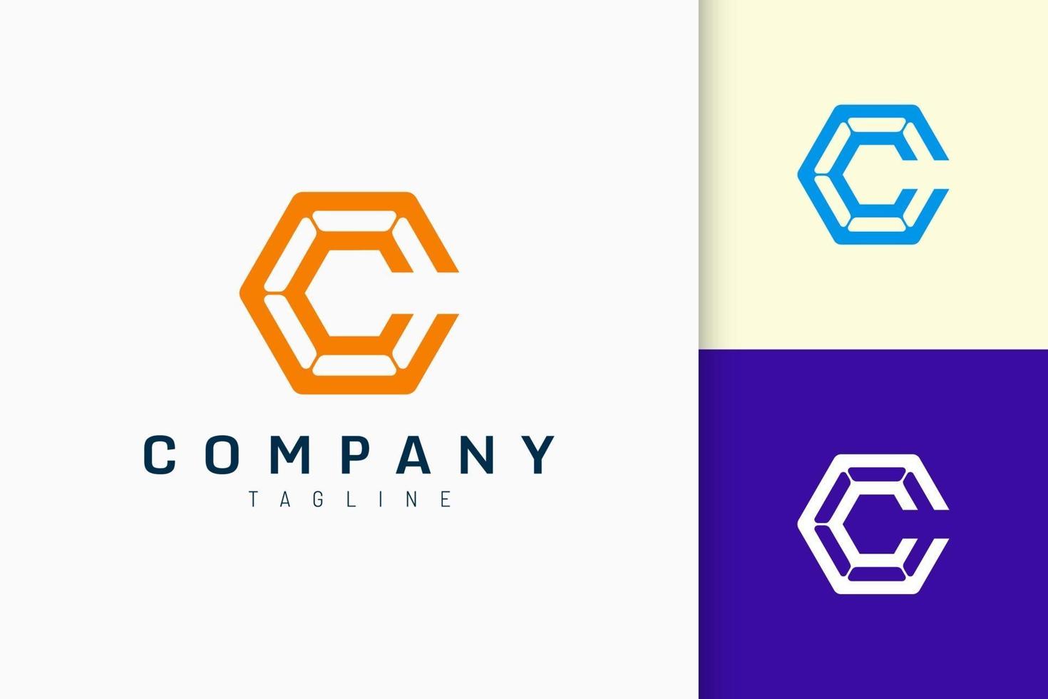 hexagon modern logotyp representerar teknik eller nätverk i bokstav c -form vektor