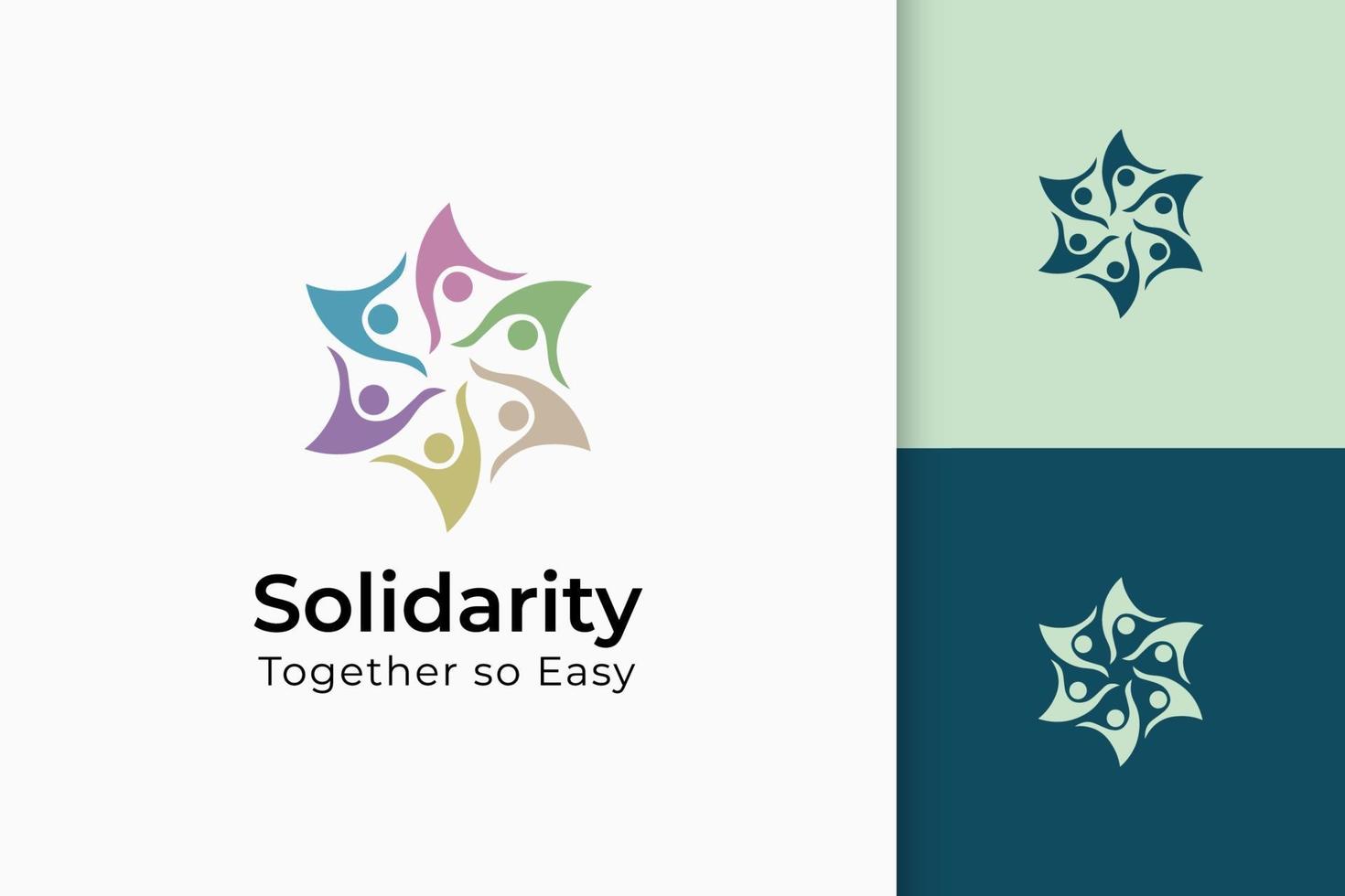 välgörenhet eller tillsammans logotyp i handen och solen representerar fred eller solidaritet vektor