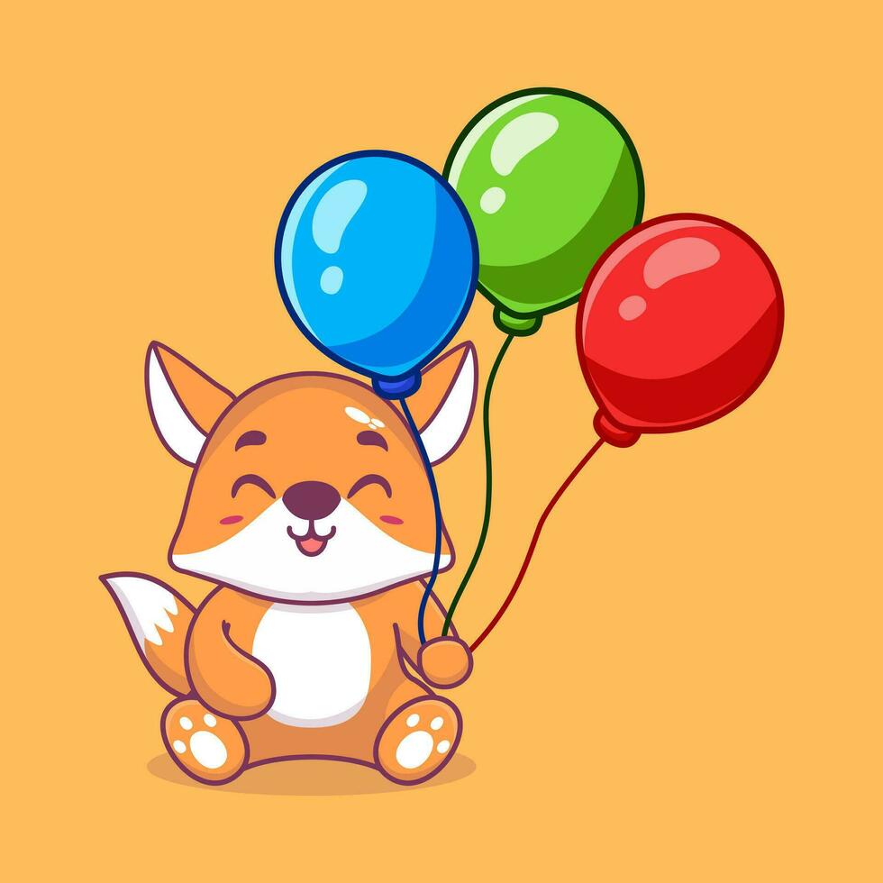 Vektor Fuchs halten Ballon süß Karikatur Vektor Symbol Illustration. Tier Natur Symbol Konzept kreativ kawaii Karikatur Maskottchen Logo