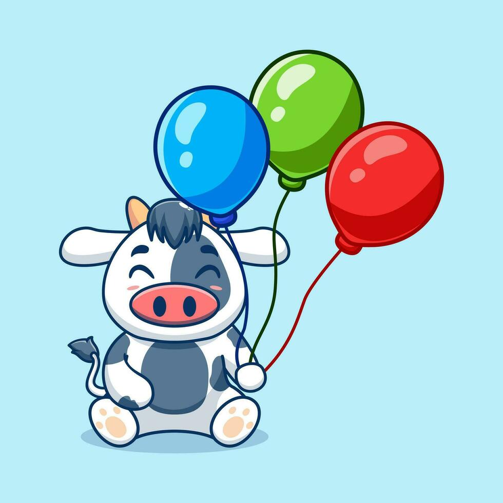 Vektor Kuh halten Ballon süß Karikatur Vektor Symbol Illustration. Tier Natur Symbol Konzept kreativ kawaii Karikatur Maskottchen Logo