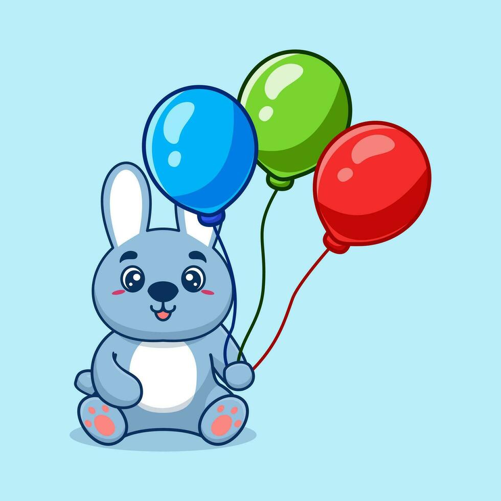 Vektor Hase halten Ballon süß Karikatur Vektor Symbol Illustration. Tier Natur Symbol Konzept kreativ kawaii Karikatur Maskottchen Logo