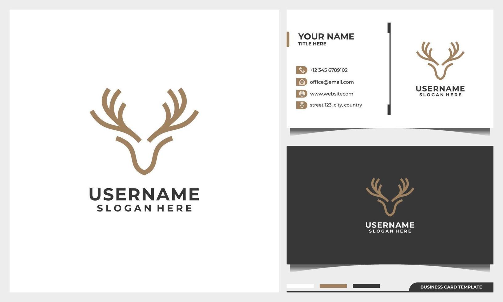 Wildhirsch-Logo-Design mit Strichzeichnungen und Visitenkartenvorlage vektor