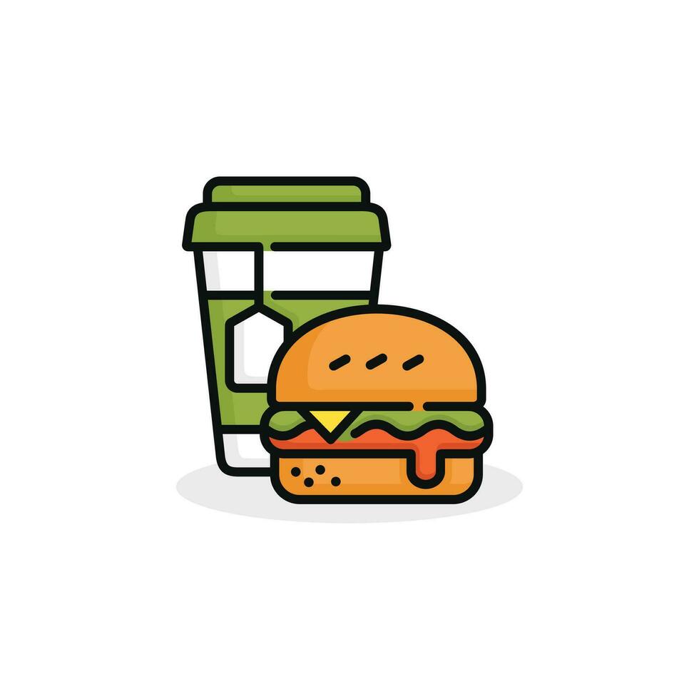 burger och dryck vektor illustration. snabb mat ikon isolerat på vit bakgrund
