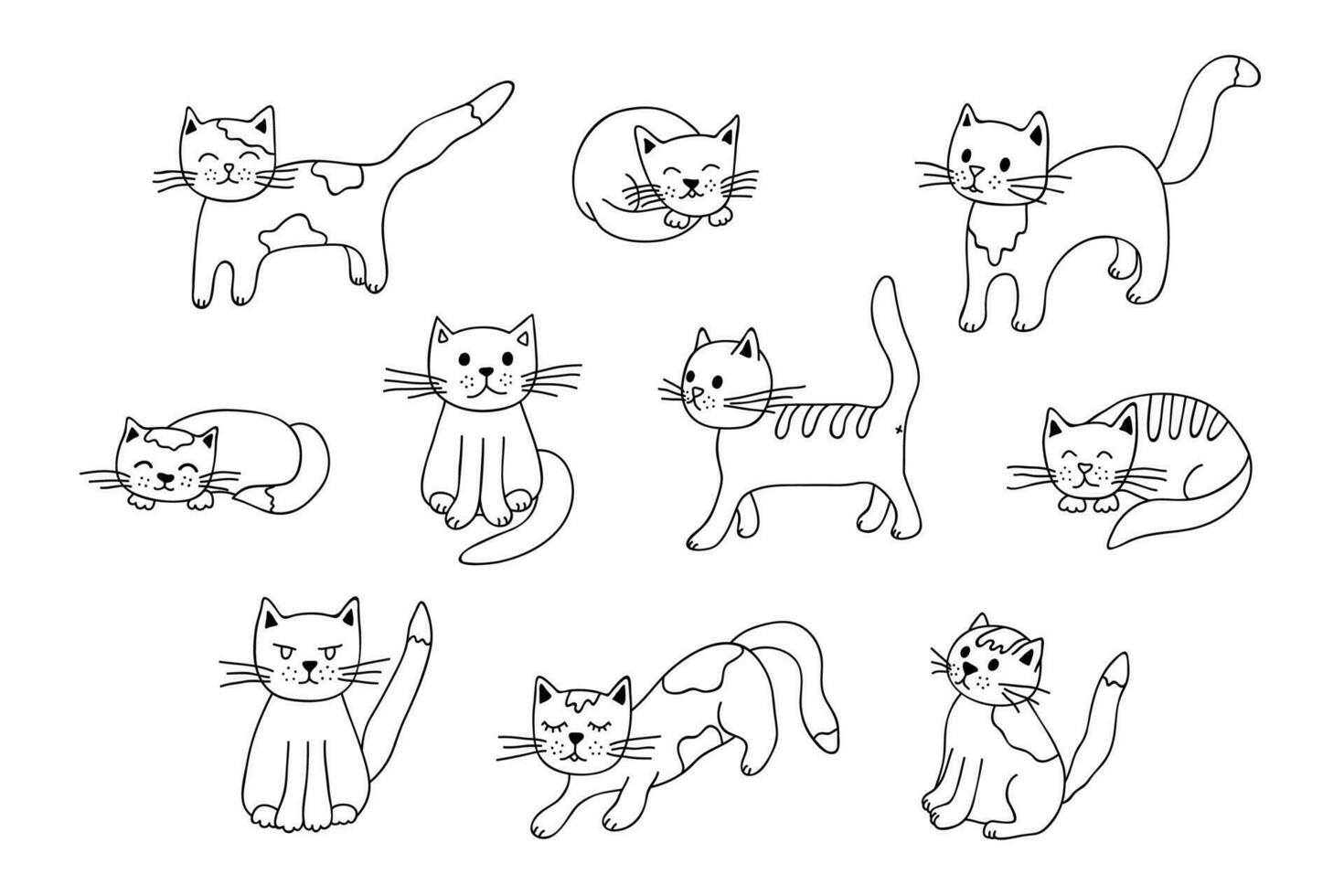 Hand gezeichnet Katze Clip Art. süß Haustier Gekritzel einstellen vektor