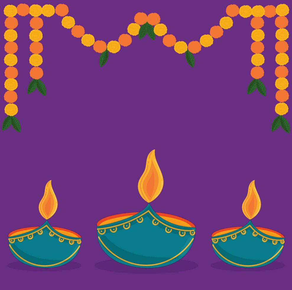 diwali dekoration med diya och krans vektor