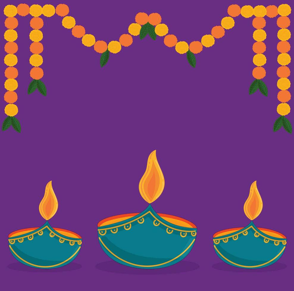 Diwali Dekoration mit Diya und Girlande vektor