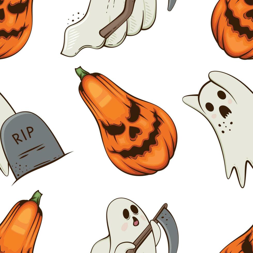 Halloween Muster Design, Geister, unheimlich Kürbis böse Hintergrund. gespenstisch Halloween Hintergrund mit Kürbisse mit unheimlich Gesichter, böse Kürbisse Hintergrund vektor