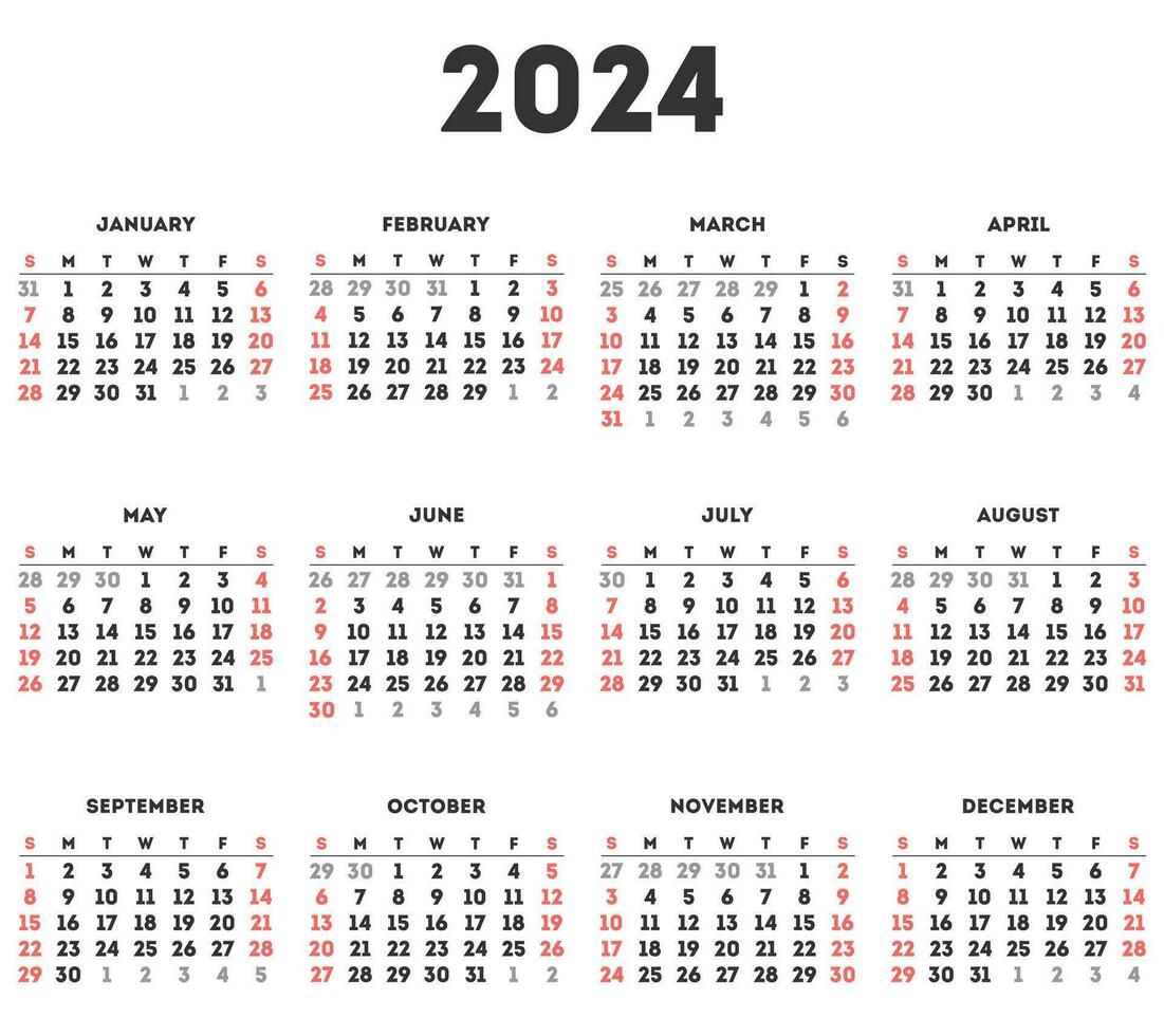 enkel kalender 2024. vektor illustration.