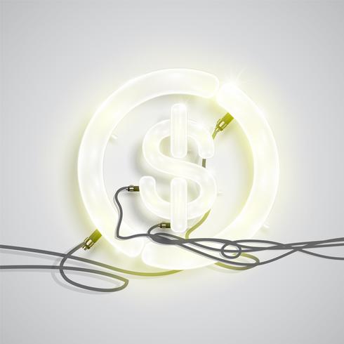 Realistisk neon pengar tecken, vektor illustration