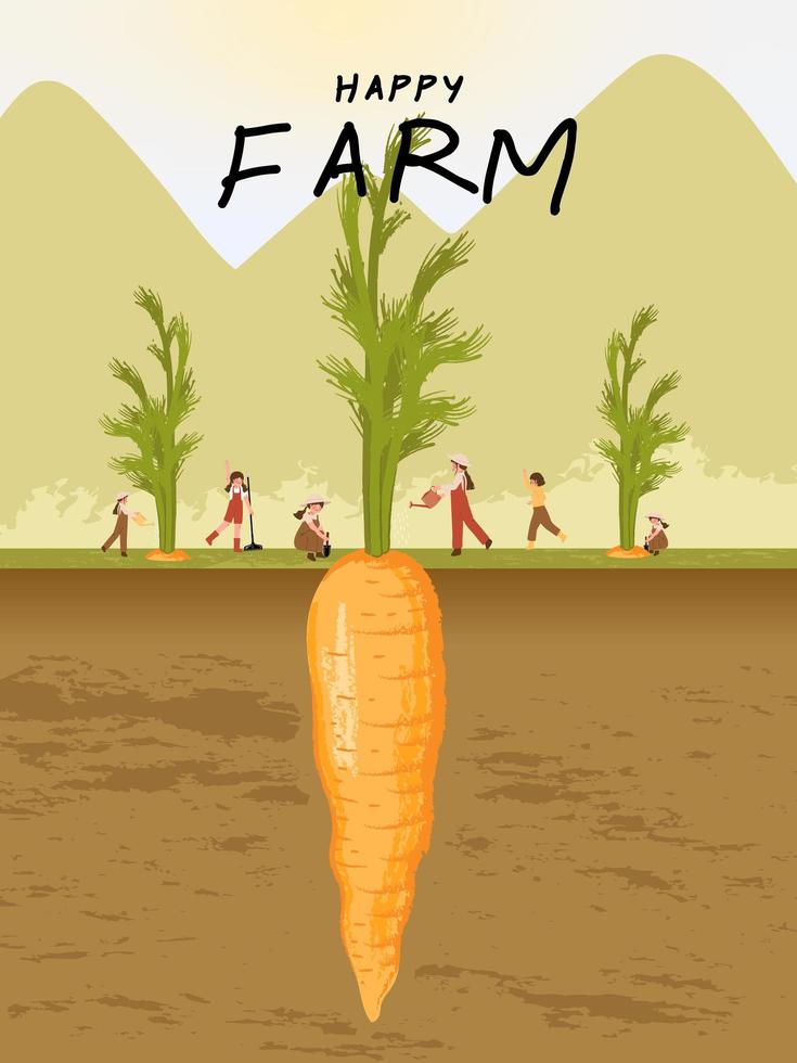 Bauernzeichentrickfiguren mit Karottenernte in Illustrationen vektor