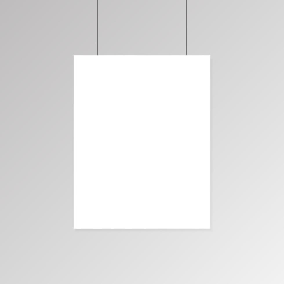 realistiskt tomt vitt papper affisch hängande på väggen mockup. vektor