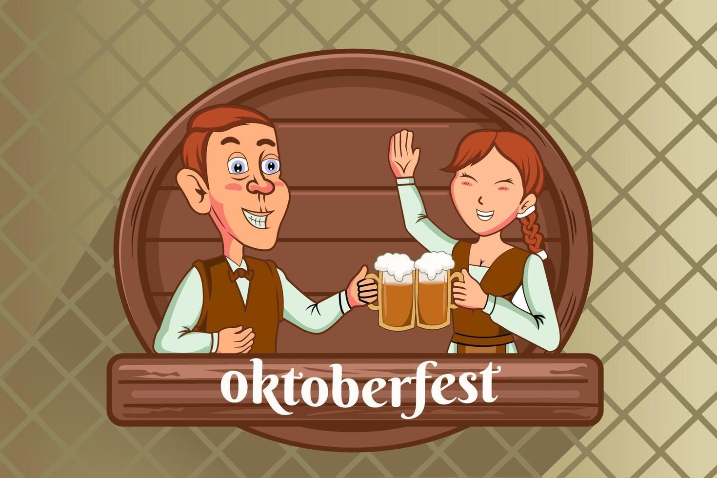 oktoberfest snabb människa och kvinna dricker öl vektor