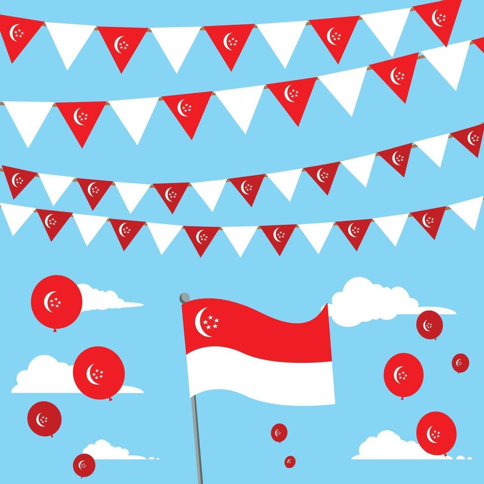 singapore bunting och nationell flagga vektor