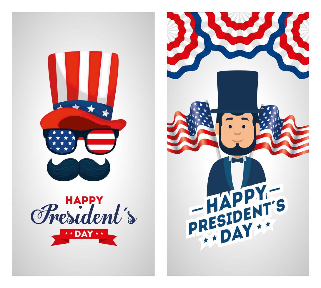Set von Happy Presidents Day Poster mit Dekoration vektor