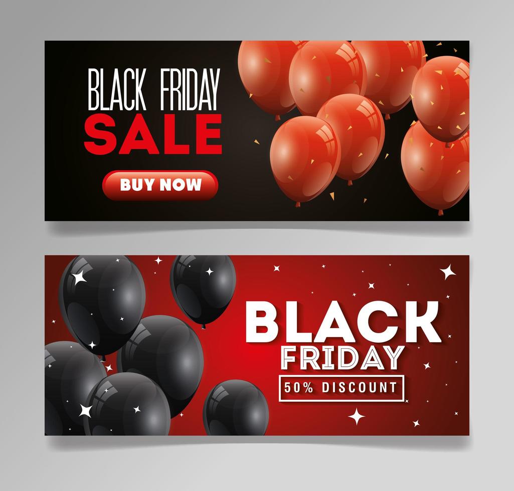 Set Poster Black Friday mit Luftballons Helium Dekoration vektor