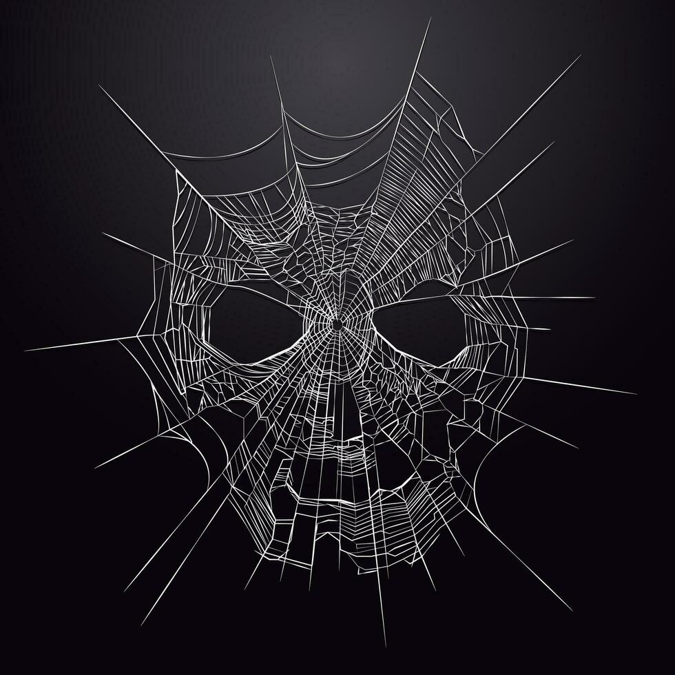 Spindel webb i de form av en skalle på en svart bakgrund. vektor illustration. eps 10. 2 färger. halloween tapet.