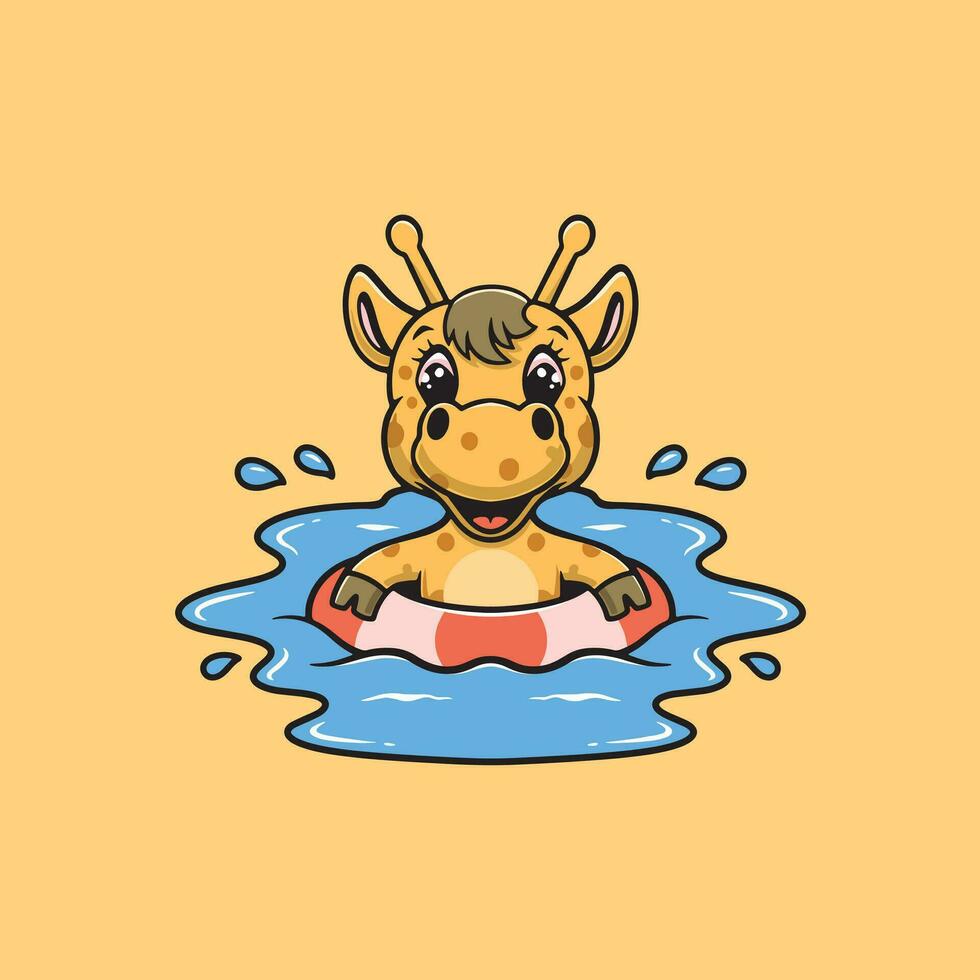 süß Giraffe Schwimmen Karikatur Illustration vektor