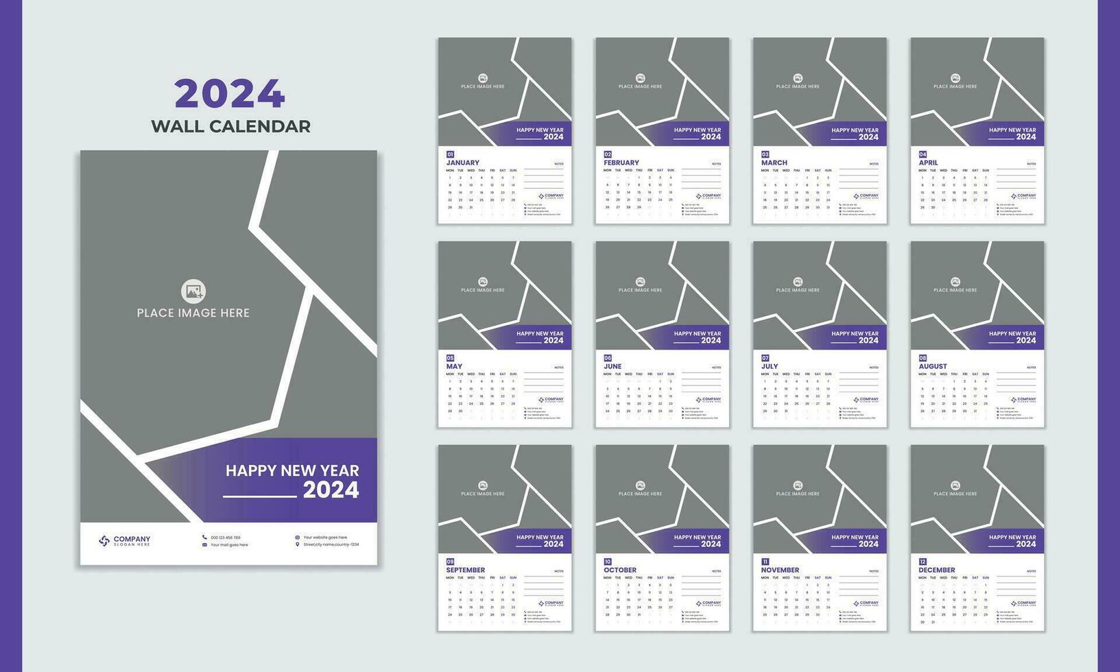 Mehrere Seiten Mauer Kalender 2024, kreativ Geschäft Mauer Kalender 2024 vektor