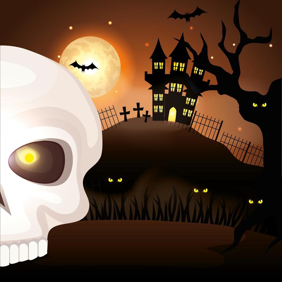 Totenkopf tot mit Spukschloss in Halloween-Szene vektor