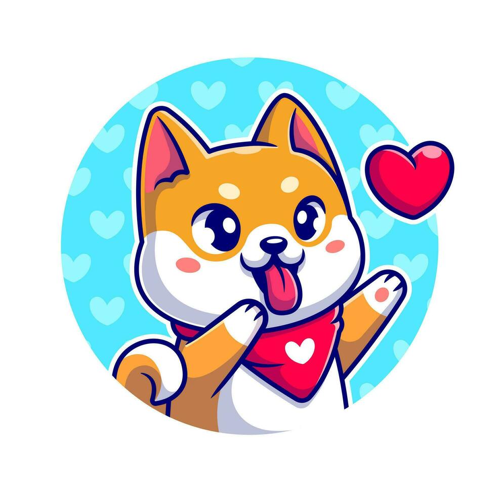 glücklich Shiba inu Hund tragen Schal mit Liebe Karikatur Vektor Symbol Illustration. Tier Natur Symbol Konzept isoliert Prämie Vektor. eben Karikatur Stil