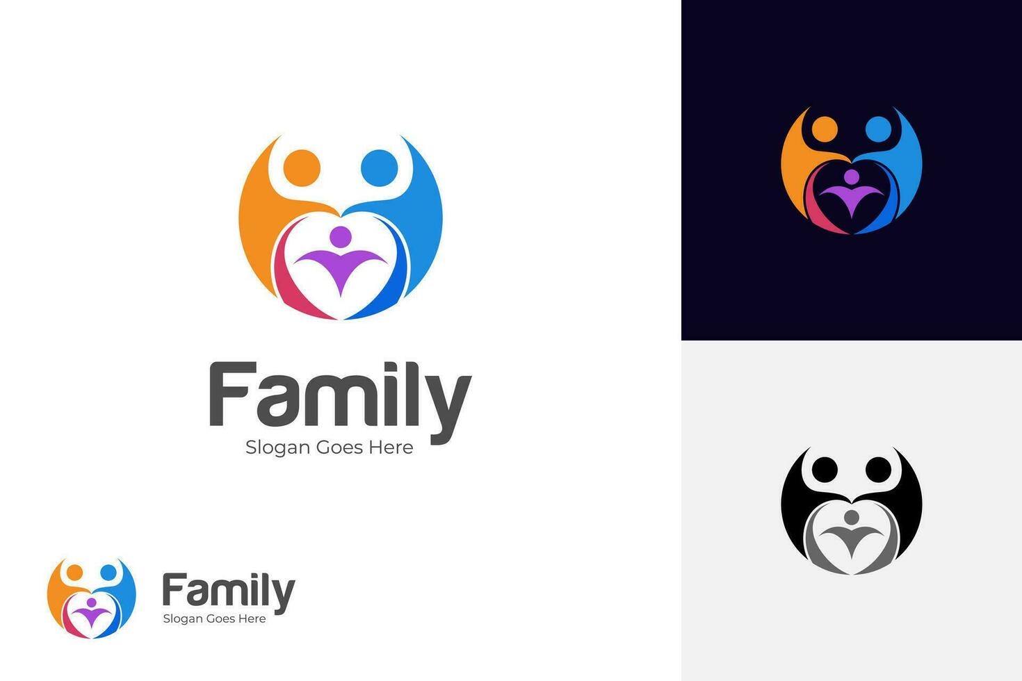 Familie Kind Pflege Logo Symbol Design. Elternteil Schutz oder Krankenschwester Logo Illustration Design Element vektor