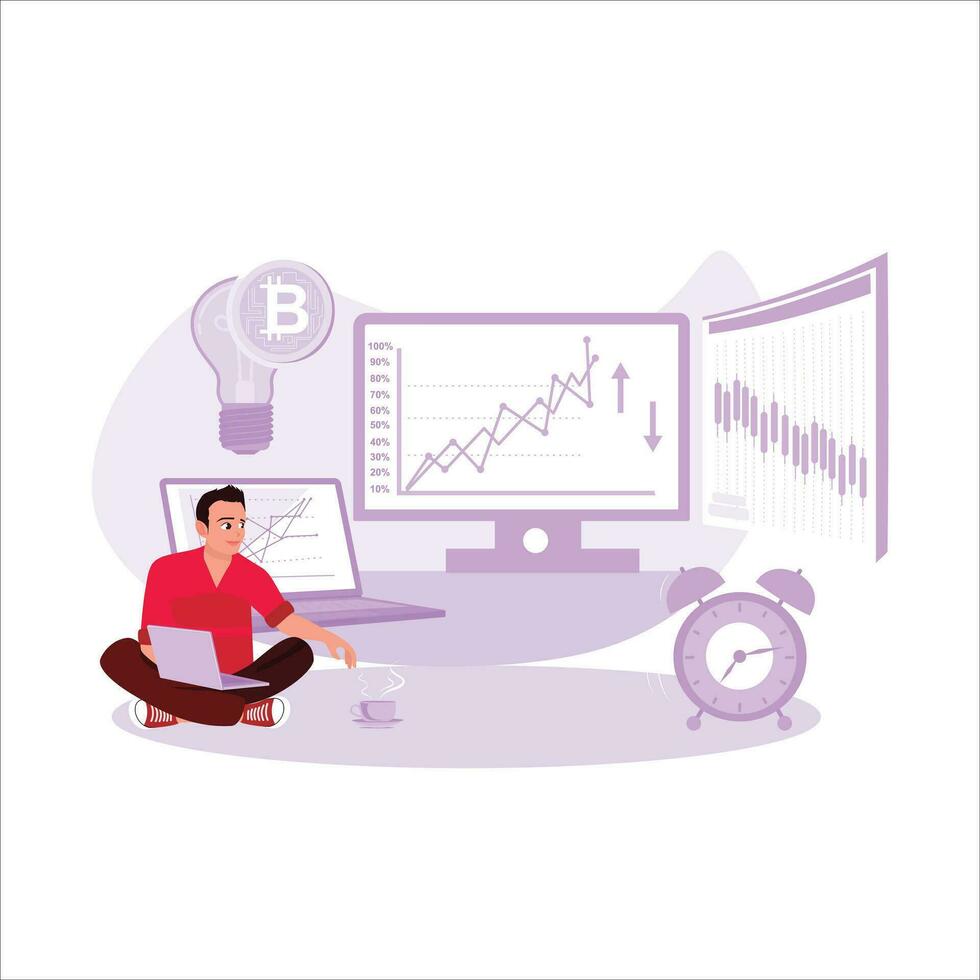 affärsman analyserar stock marknadsföra investering använder sig av stock handel diagram och stock marknadsföra begrepp. trend modern vektor platt illustration