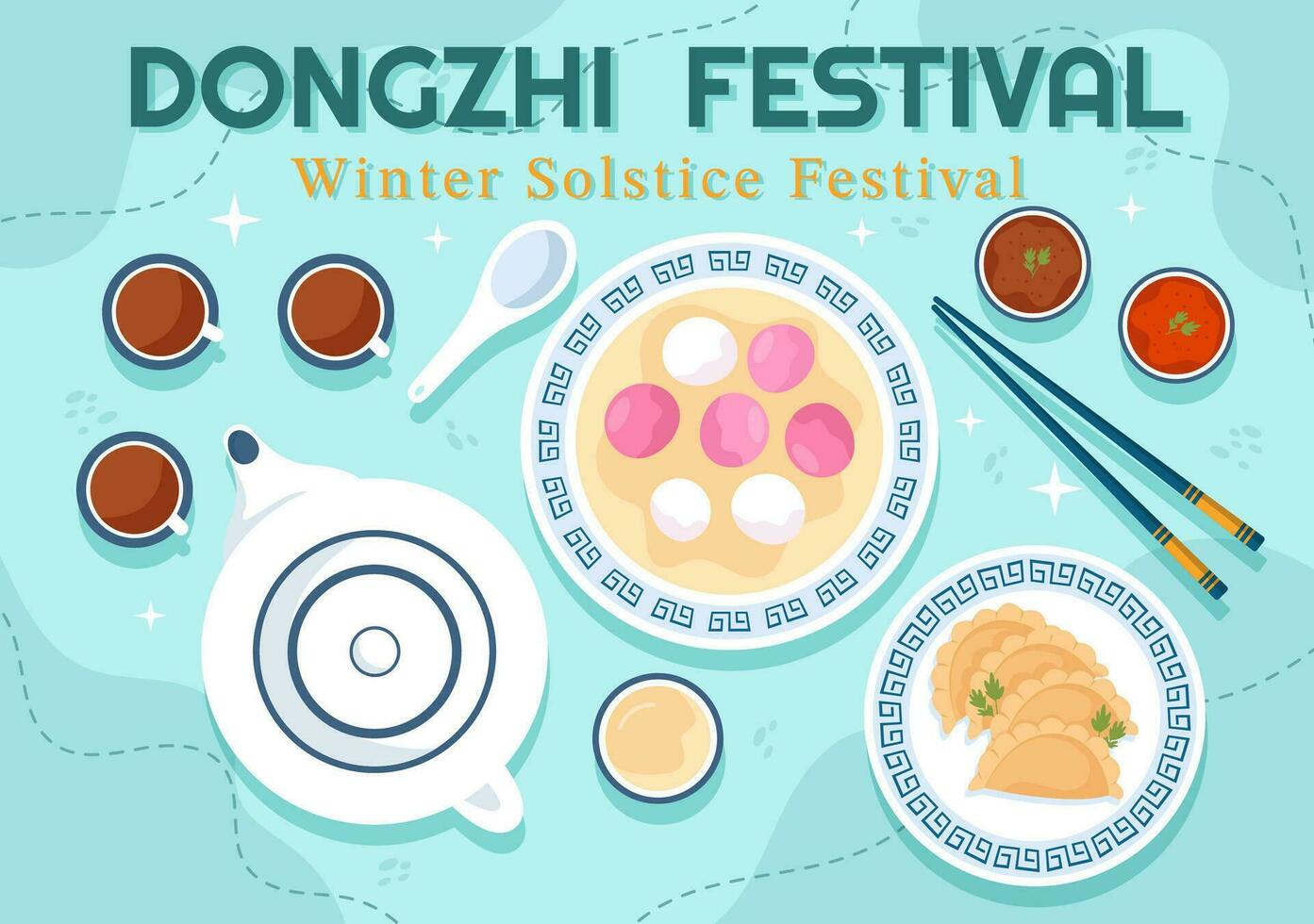 dongzhi eller vinter- solstånd festival vektor illustration på december 22 med kinesisk mat tangyuan och Jiaozi i platt tecknad serie bakgrund design